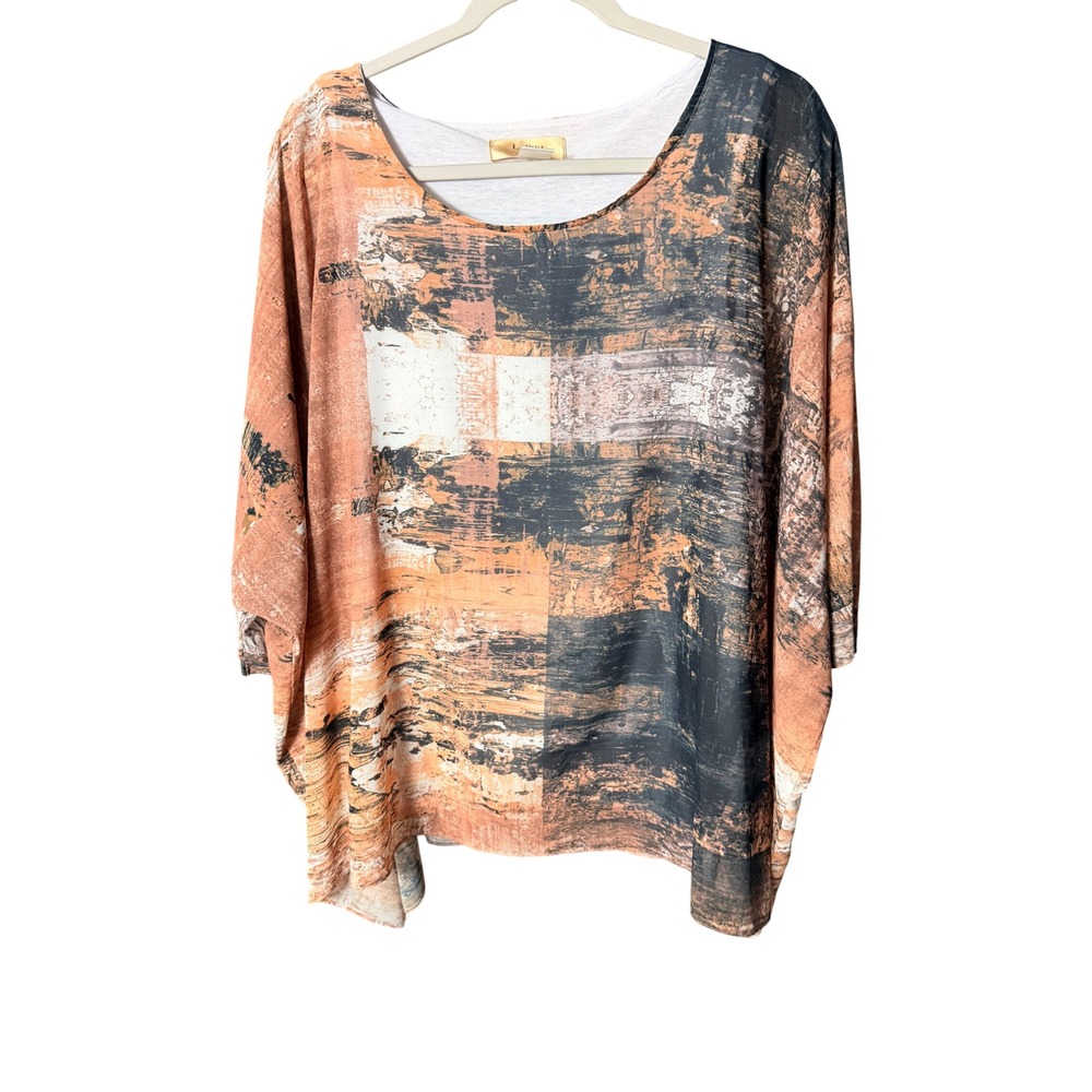 LaPiel Abstract Brushstroke Dolman Top Artistic OS